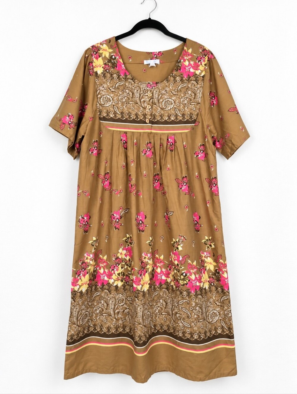 Vintage Anthony Richards 1X Boho Cottagecore Floral Paisley Border Print Dress